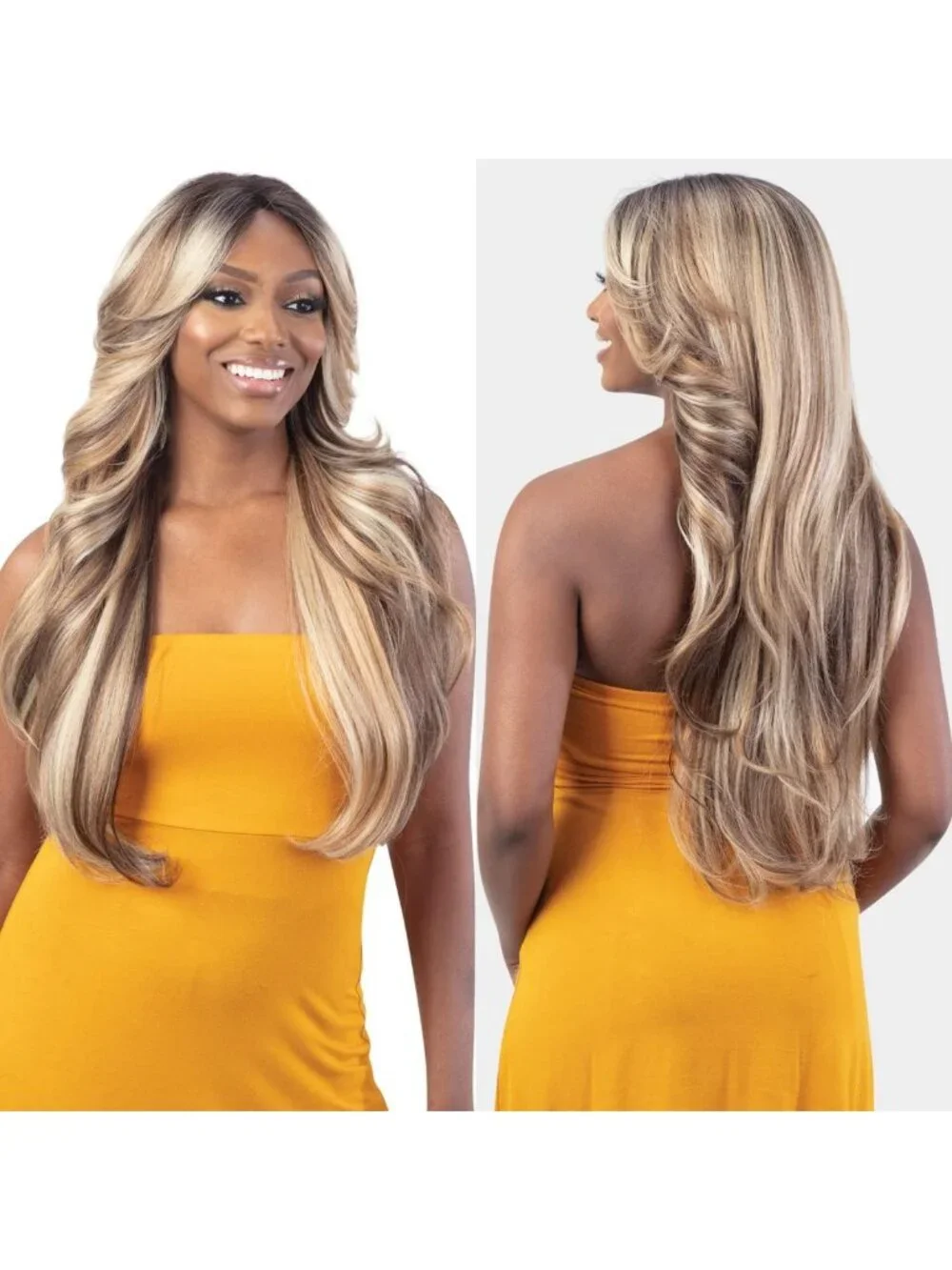 HD Lace Front Wig with Curtain Bangs - Stylish Bombshell Look (1B Color)